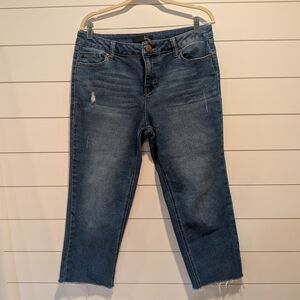 1822 Denim Frayed Hem Cropped Jeans - Dark Blue